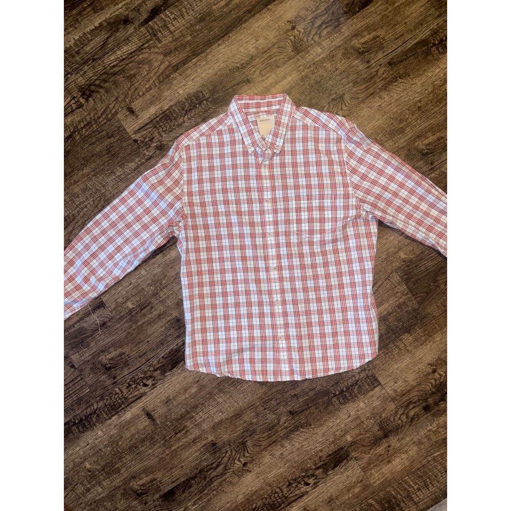 Life After Denim Mens Plaid Button Down Shirt Red White Blue Long Sleeve L